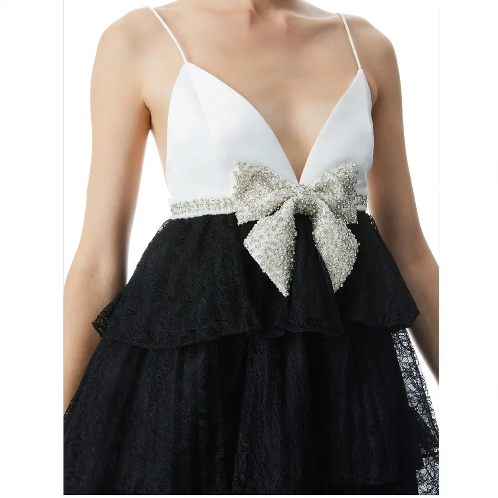 ALICE + OLIVIA CAIRO EMBELLISHED BOW MINI DRESS SZ 0 - Picture 3 of 7